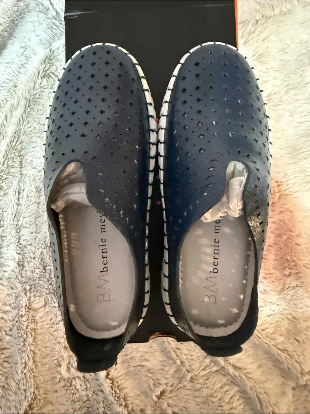 bernie mev. Kids Navy Slip-On Moccasins with White Sole